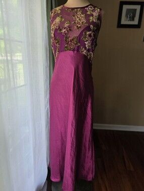 Private Luxuries Burnout Velvet Slip Dress Medium Purple Magenta Vintage Y2K Mid